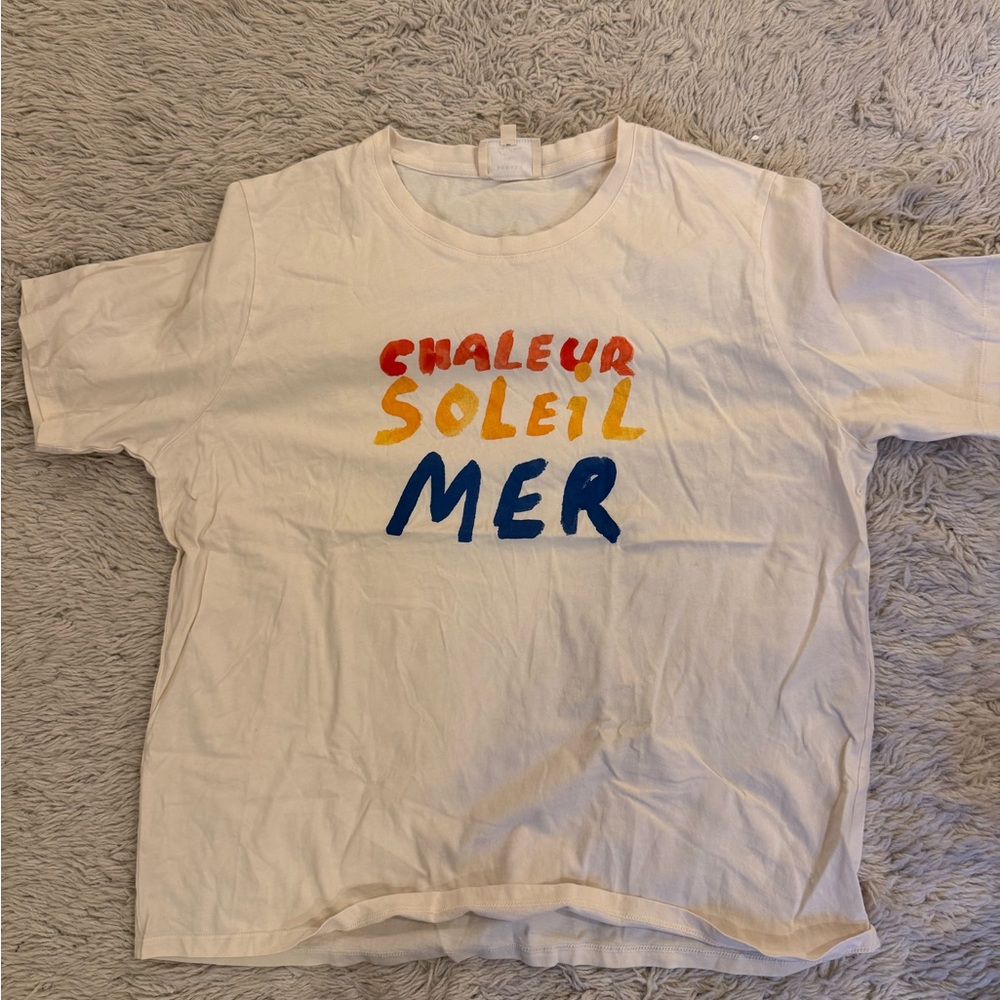 Sezane White Tee with Colorful Print